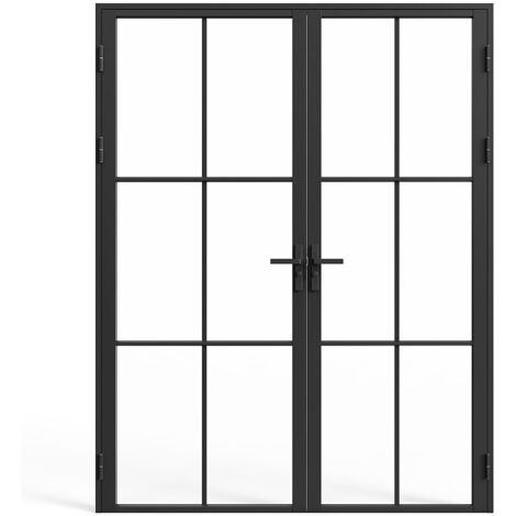 Vente-Unique – Bloc porte réversible double battant en aluminium et verre trempé – H204 x L93 cm – Noir – Installation facile en tunnel