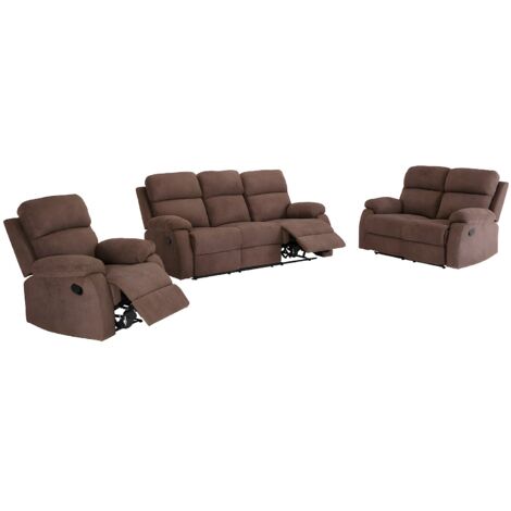 Canapés 3 places 2 places et un fauteuil relax en tissu TOLZANO - Marron (1/5)