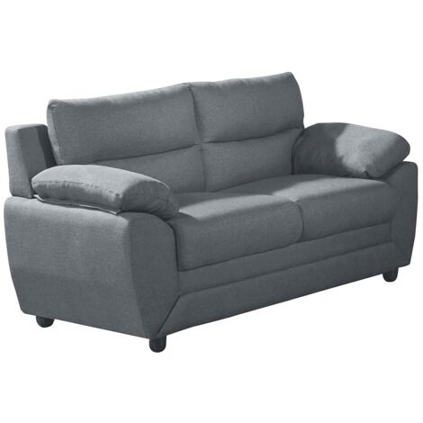 Vente-Unique – Canapé droit 2 places en tissu polyester gris anthracite – Garnissage mousse polyuréthane – Dimensions 163x82x88 cm – Charge max 240 kg