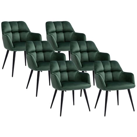 Vente-Unique – Lot de 6 chaises PEGA avec accoudoirs – Velours 100% polyester vert sapin – Structure métal matelassé – Hauteur 78 cm (1/5)
