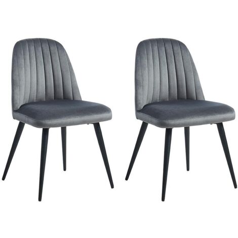 Lot de 2 chaises en velours et métal noir - Gris - ELEANA (1/3)
