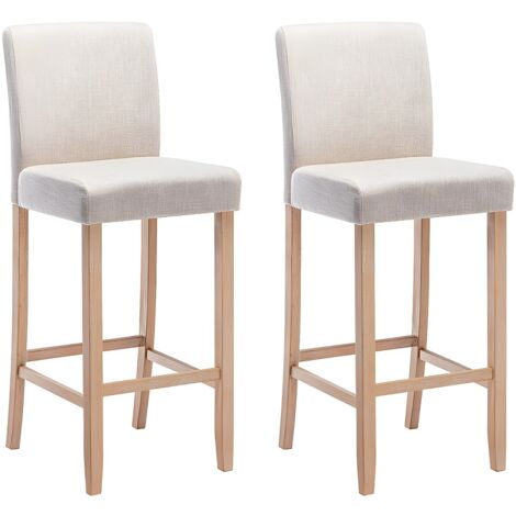 Vente-Unique – Lot de 2 tabourets de bar en tissu crème – Piètement en bois hévéa – Hauteur d'assise 81 cm – Design élégant pour intérieur
