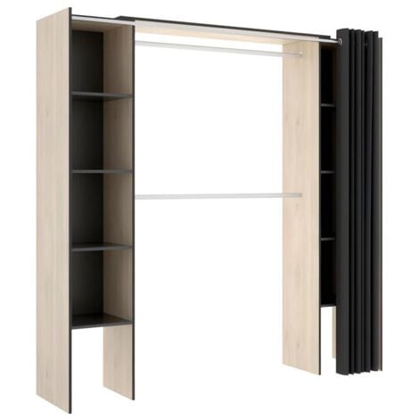 Dressing extensible DORIAN avec rideau - L110/180 cm - Coloris : Chêne et anthracite