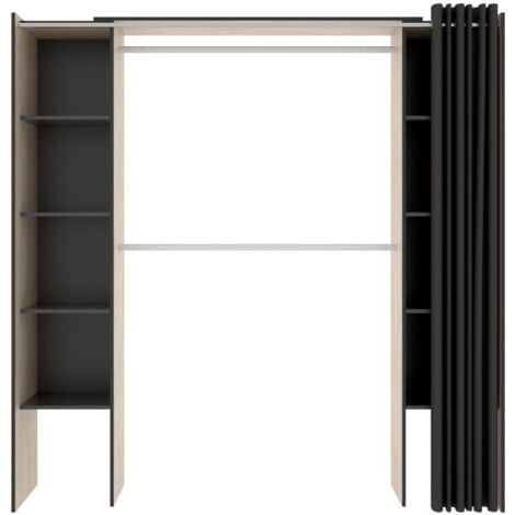 Dressing extensible DORIAN avec rideau - L110/180 cm - Coloris : Chêne et anthracite
