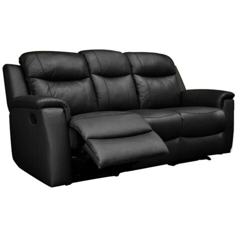 Vente-Unique – Canapé relax 3 places en cuir de vachette noir – Système de levier pour positions ajustables – Charge maximale 360 kg – Dimensions 205x96x100 cm (1/4)