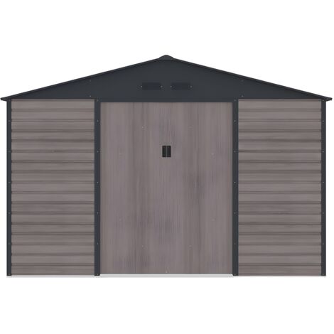 Vente-Unique – Abri de jardin métal galvanisé effet bois gris 10,98 m² – Dimensions 341x229x322 cm – Porte double – 1 fenêtre – Poids 120 kg (1/5)
