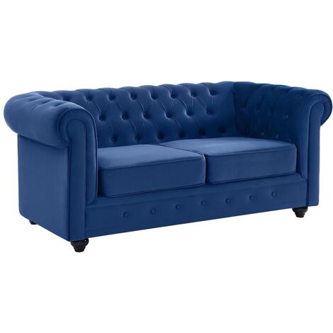 Vente-Unique – Canapé 2 places Chesterfield – Velours bleu roi 100 % polyester – Dossier capitonné – Longueur 168 cm – Charge maximale 240 kg