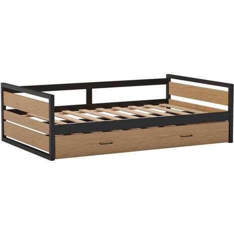 Vente-Unique – Lit gigogne 120 x 200 cm et 90 x 200 cm – MDF, pin et métal – Éco-responsable, fabrication européenne – Charge max 120 kg