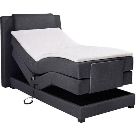 Vente-Unique – Ensemble complet lit boxspring 100 x 200 cm – Tête de lit + sommiers relaxation électrique + matelas 19 cm + surmatelas 4 cm – Tissu anthracite