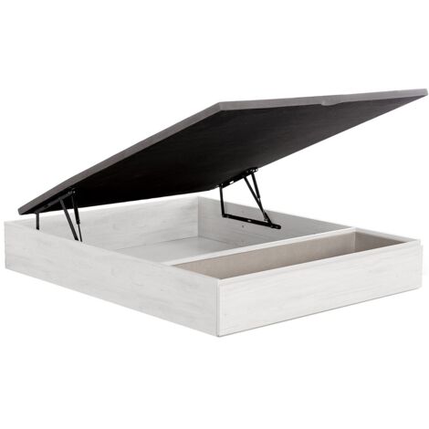 Vente-Unique – Sommier coffre 140 x 190 cm – Blanc – MDF – 1 tiroir coulissant – Capacité de rangement 637 L – Fabriqué en Europe