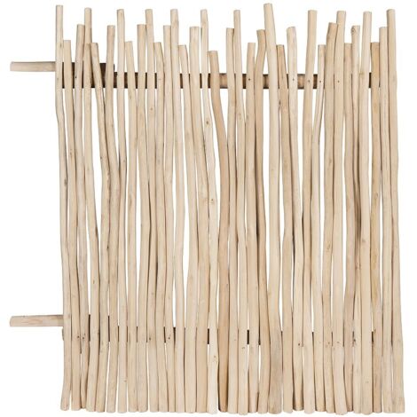 Vente-Unique – Clôture bois de teck 100 x 120 cm – Coloris naturel clair – Ajouré avec visserie et fixations – Pour pose enterrée