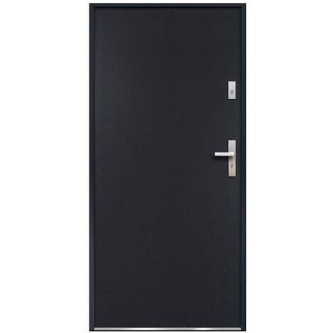 Vente-Unique – Porte d'entrée acier pleine 207 x 100 cm anthracite – Poussant gauche – 2 points de serrure – Épaisseur 55 mm – Éco-responsable