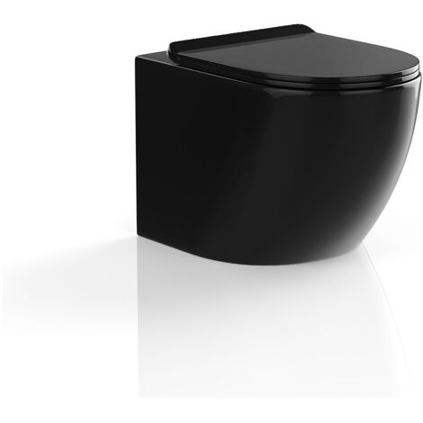 WC suspendu noir brillant en céramique sans bride - JAVOINE (1/5)