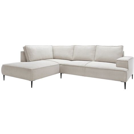 Vente-Unique – Canapé d'angle gauche 5 places en velours côtelé beige – Assise déhoussable – Piètement métal noir – Fabriqué en Europe (1/5)