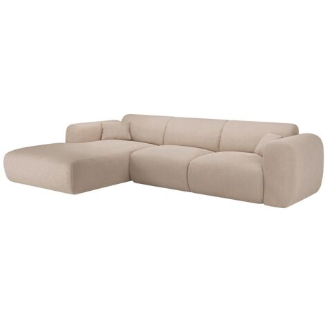 Vente-Unique – Canapé d'angle gauche 5 places en velours côtelé beige – Méridienne spacieuse – Garnissage haute résilience – Fabriqué en Europe (1/5)