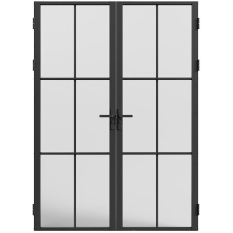 Vente-Unique – Bloc porte double battant en aluminium et verre trempé dépoli – Dimensions H204 x L83 cm – Couleur noir – Installation réversible