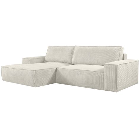 Vente-Unique – Canapé d'angle gauche convertible 4 places en velours côtelé beige – Coffre de rangement – Dimensions 267x167cm – Déhoussable (1/5)