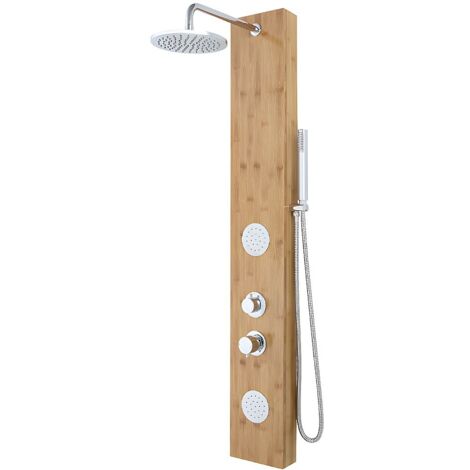 Vente-Unique – Colonne de douche hydromassante en bambou 140 cm – 44 micro-jets pluie tropicale – Pression 150000 à 500000 PA – Installation facile (1/5)
