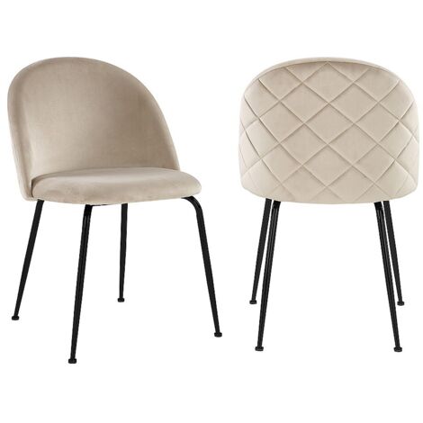Vente-Unique – Lot de 2 chaises en velours beige – Pieds en acier inoxydable – Hauteur 77 cm – Charge maximale 120 kg – Pour intérieur (1/5)