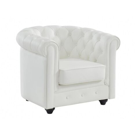 Fauteuil en cuir de buffle blanc CHESTERFIELD