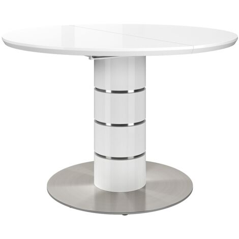 Vente-Unique – Table extensible ovale 4 à 6 personnes – MDF laqué blanc et métal inoxydable – Rallonge papillon intégrée – Design moderne