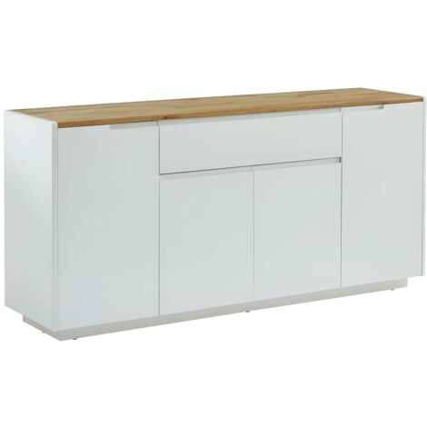 Vente-Unique – Buffet AMANI 4 portes et 1 tiroir – MDF laqué blanc et chêne – Dimensions 160x76x40 cm – Mécanisme soft close (1/5)