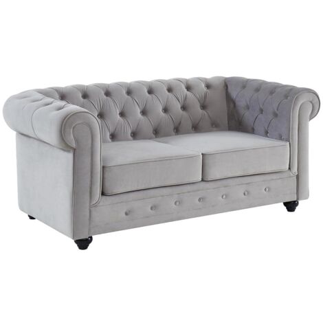 Canapé 2 places CHESTERFIELD - Velours gris clair
