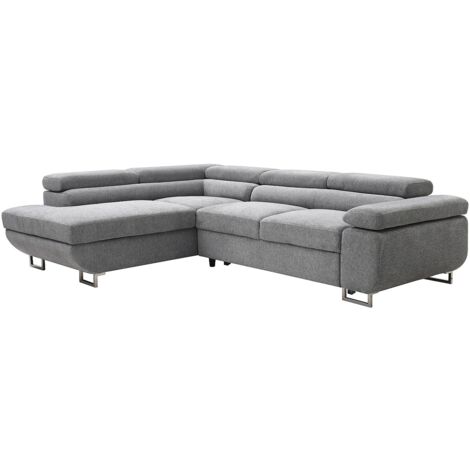 Canapé d'angle gauche convertible en tissu texturé gris NURAZIO (1/5)
