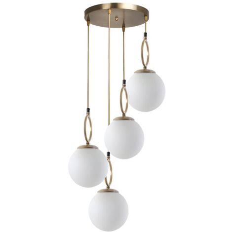 Lustre en métal 4 globes - D. 30 x H. 70 cm - Blanc et cuivre - ASROUN (1/5)