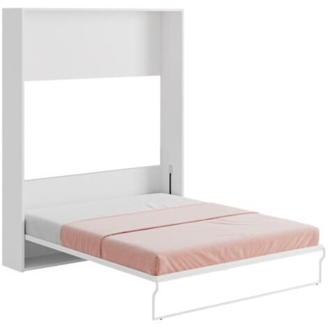 Lit escamotable 160 x 200 cm - Ouverture verticale manuelle - Blanc et gris - MALINA II