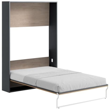 Lit escamotable 140 x 200 cm - Ouverture verticale manuelle - Coloris : Naturel et anthracite - MALINA II