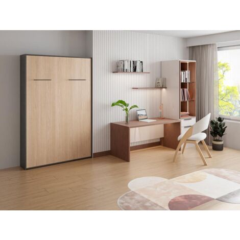 Lit escamotable 140 x 200 cm - Ouverture verticale manuelle - Coloris : Naturel et anthracite - MALINA II