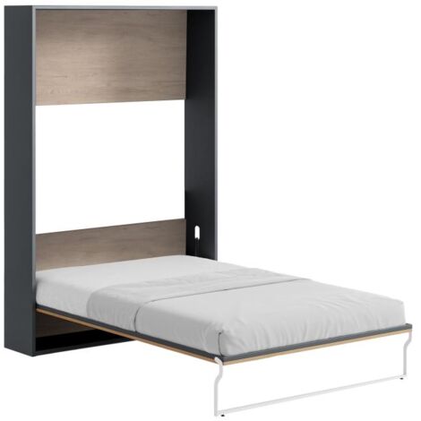 Lit escamotable 140 x 200 cm - Ouverture verticale manuelle - Coloris : Naturel et anthracite - MALINA II