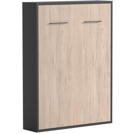 Lit escamotable 140 x 200 cm - Ouverture verticale manuelle - Coloris : Naturel et anthracite - MALINA II