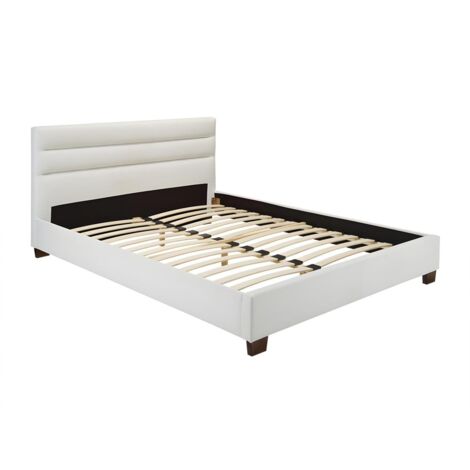 Lit 160 x 200 cm - Simili - Blanc - FAUSTIN