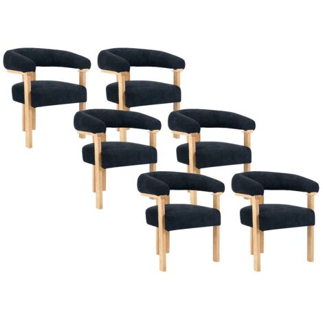 Vente-Unique – Lot de 6 chaises avec accoudoirs en tissu bouclette – Piètement en hévéa naturel – Confort d'assise 28 kg/m³ – Gris anthracite (1/5)
