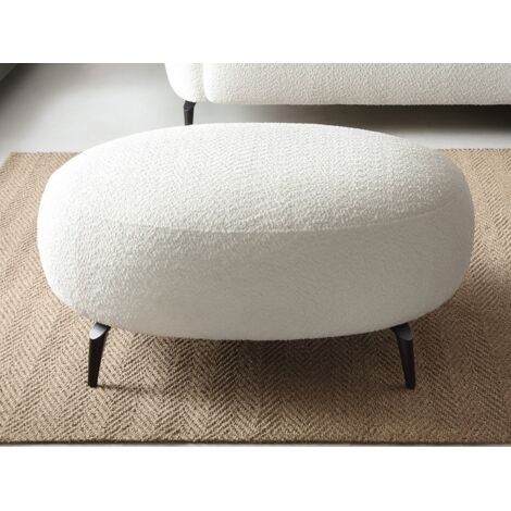Pouf en tissu bouclette blanc ivoire AREMIA (1/3)