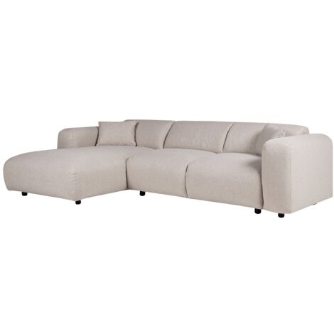 Vente-Unique – Canapé d'angle gauche 5 places en tissu chiné beige – Garnissage haute résilience – Structure bois – Dimensions 280x165x73 cm (1/5)