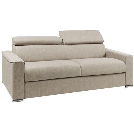Canapé 4 places convertible express en tissu beige - couchage lattes larges 160 cm - Matelas 22 cm avec mémoire de forme VIZIR (1/5)