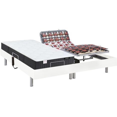 Lit électrique de relaxation tout plots + matelas ressorts ensachés et mémoire forme - 2 x 90 x 200 cm - Blanc - PHANES de YSMÉE
