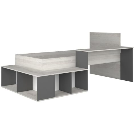 Vente-Unique – Lit combiné 90 x 200 cm avec bureau et rangements – Panneau mélaminé – Réversible et modulable – Éco-responsable fabriqué en Europe (1/5)