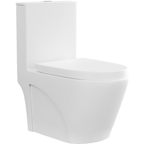 Vente-Unique – WC à poser céramique blanc mat – Évacuation horizontale – Abattant silencieux inclus – Dimensions 39x78.5x69 cm
