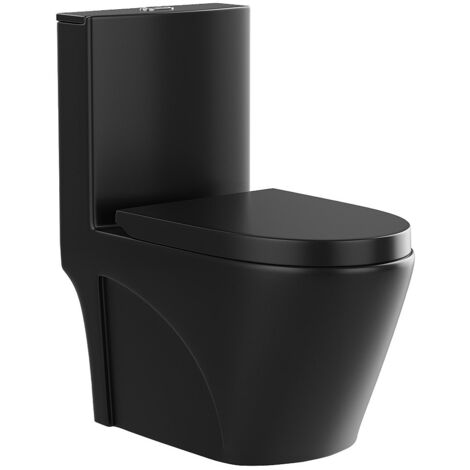Vente-Unique – WC à poser céramique noir mat – Évacuation horizontale – Abattant silencieux inclus – Dimensions 39x78.5x69 cm