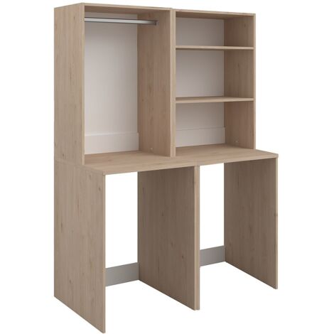 Vente-Unique – Meuble pour 2 machines à laver avec penderie et 2 étagères – Naturel clair – H184 x L128 x P65 cm – Éco-responsable, fabriqué en France