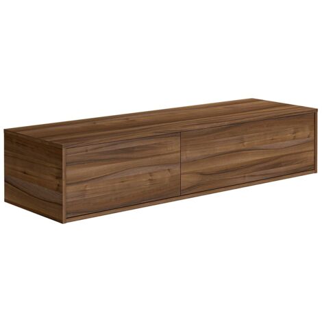 Vente-Unique – Meuble sous vasque suspendu 150 cm – Coloris naturel foncé – Panneau de particule – 2 tiroirs push to open et soft close