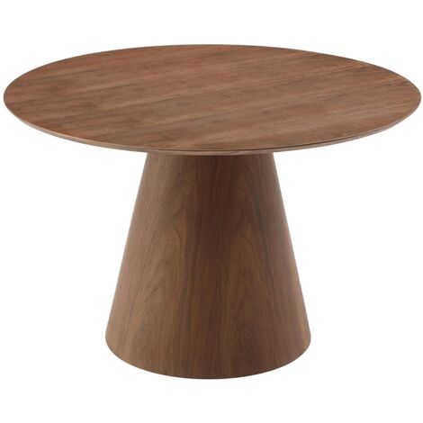 Vente-Unique – Table à manger ronde 4 personnes – Placage noyer naturel foncé – Dimensions 120x120cm – Piètement central MDF – Utilisation intérieure