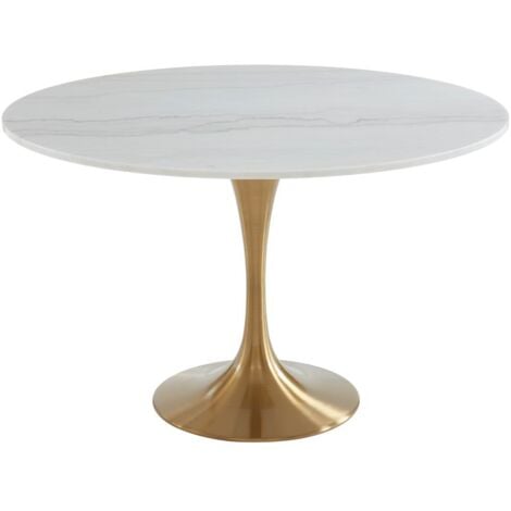 Table à manger  NORAH - 4 personnes - Marbre et métal - Blanc et Doré