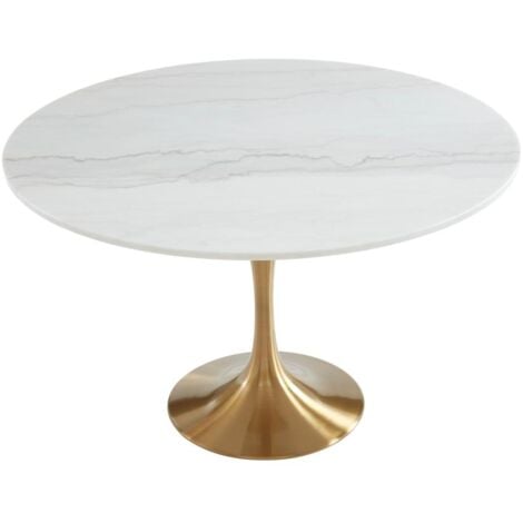 Table à manger  NORAH - 4 personnes - Marbre et métal - Blanc et Doré