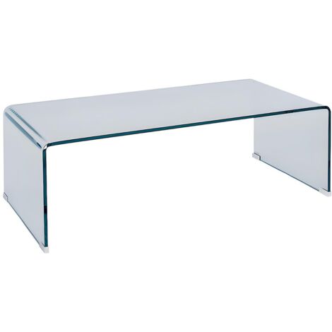 Vente-Unique – Table basse fixe en verre trempé courbé – Transparent – Longueur 110 cm, Hauteur 35 cm, Profondeur 55 cm – Charge max 80 kg