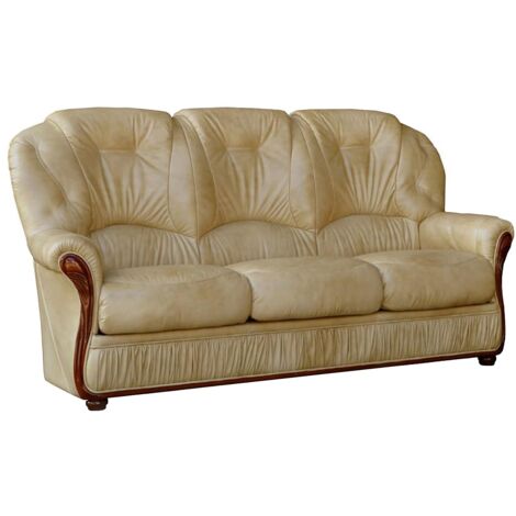 Vente-Unique – Canapé droit 3 places en cuir de buffle beige – Assise déhoussable – Structure en bois – Charge maximale 360 kg – Fabrication éco-responsable (1/3)